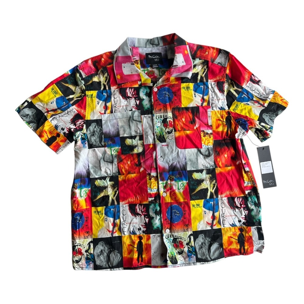 RVCA x The Cure 50 Year Anniversary Album Art Collage Button Up Shirt Medium NEW